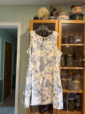 Cynthia Rowley 100% Linen Blue Floral Sleeveless Shift Dress Plus Size 2X